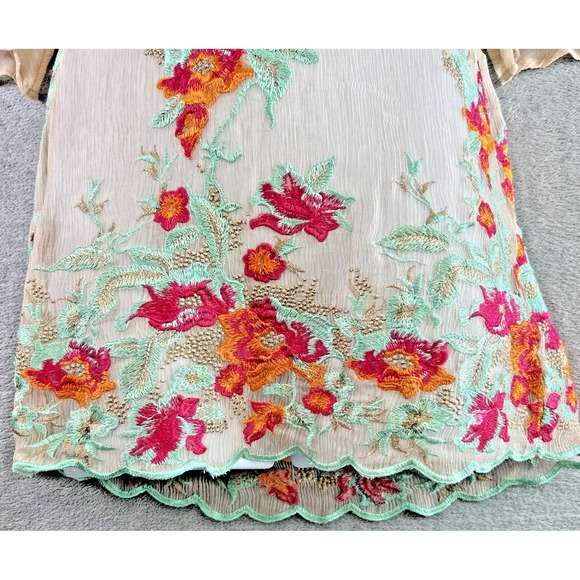 Soft Surroundings XS Mariella Silk Sheer Overlay Embroidery Floral Top Cottage - Picture 3 of 13